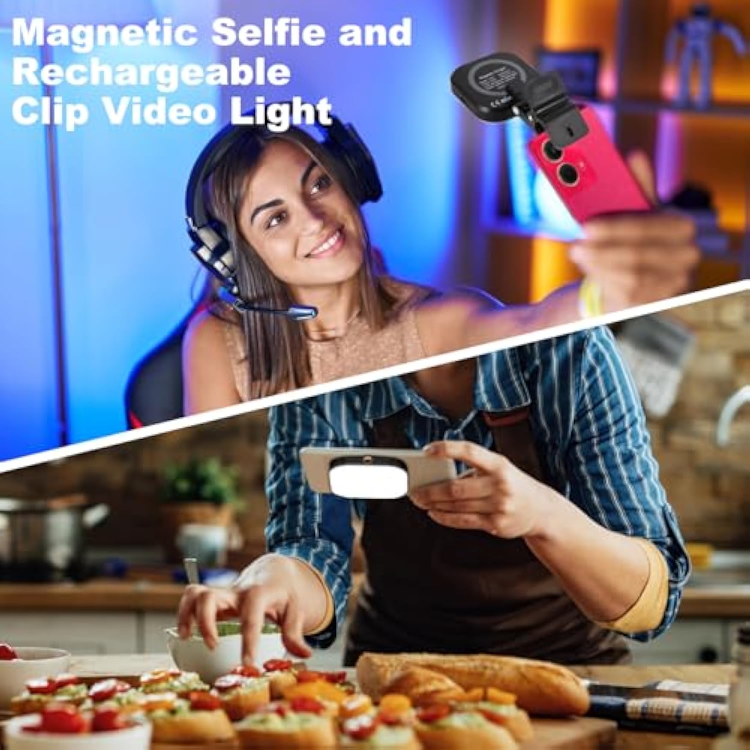 Magnetic Selfie Light Rechargeable With Clip,Suitable For Phone, Tablets,Laptops,Cameras,With 3 Light Modes And 5 Brightness Levels,Suitable For Selfie,Makeup,Video Conferencing And Live Streaming