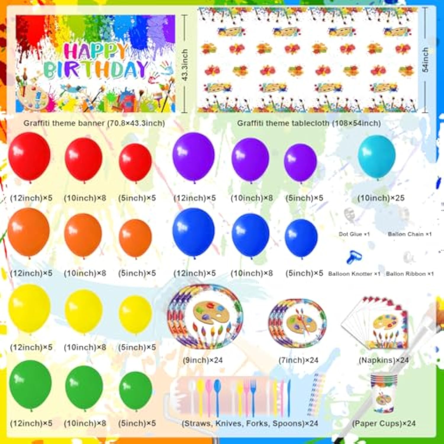 Paint Party Decorations For Birthday 300 Pcs Paint Party Supplies Set Graffiti Happy Birthday Backdrop Tablecloth Art Party Decorations Paint Party Balloon Garland Kit