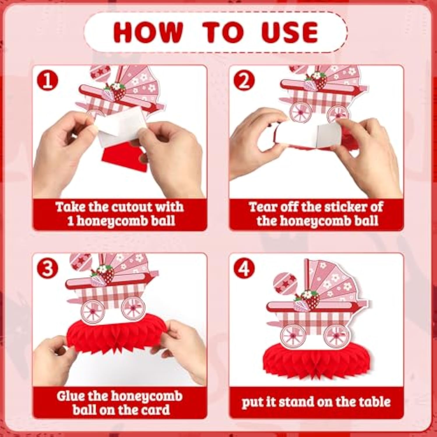 9PCS Strawberry Baby Shower Centerpieces – 3D Table Decor for Boys & Girls