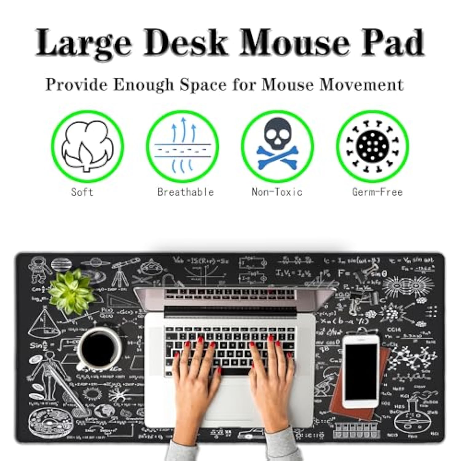 Large Mouse Mat Black Gaming Mousepad, Oversized Mouse Pads Long Desk Pad, Desktop Computer Pad Waterproof Non-Slip Rubber Base, 35.4 X 15.7 Inch For Work/Game/Office/Home Science Formulas