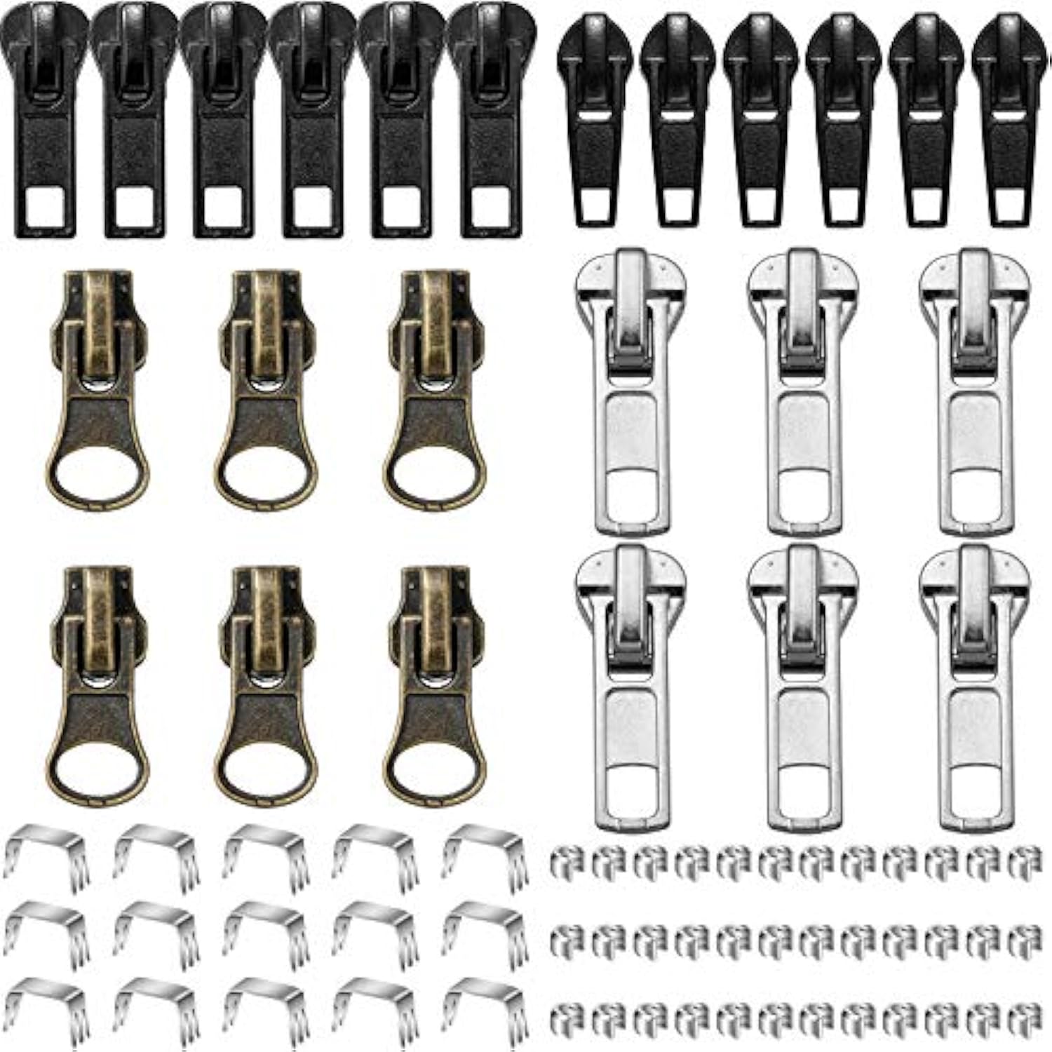 24 Pieces Black Bronze And Silver Zipper Sliders Zipper Pull Replaceme