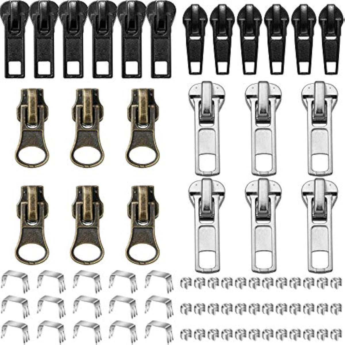24 Pieces Black Bronze And Silver Zipper Sliders Zipper Pull Replaceme