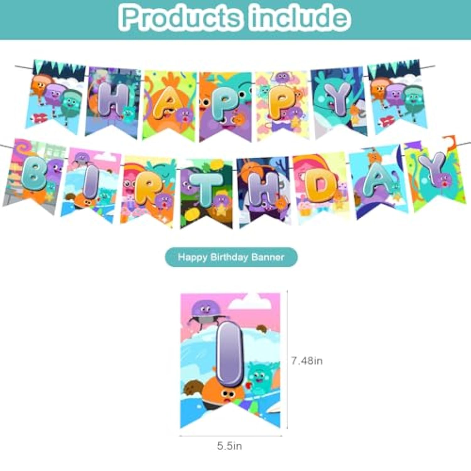 The Bumble Nums Birthday Party Decoration - Super Simple Songs Include Kids Cartoon Anime Birthday Banner, Cake Topper, Latex Balloons For Party Supplies