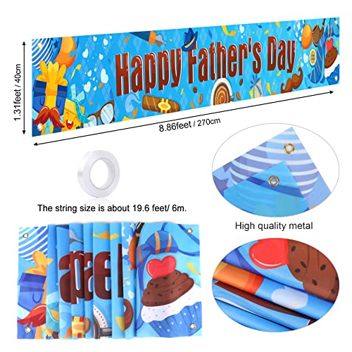 Father's Day Yard Sign Banner, Large Happy Father’s Day Banner for Father’s Day Decoration, Blue Father's Day Backdrop for Daddy Birthday Decor, Father’s Day Background Banner Outside Garden