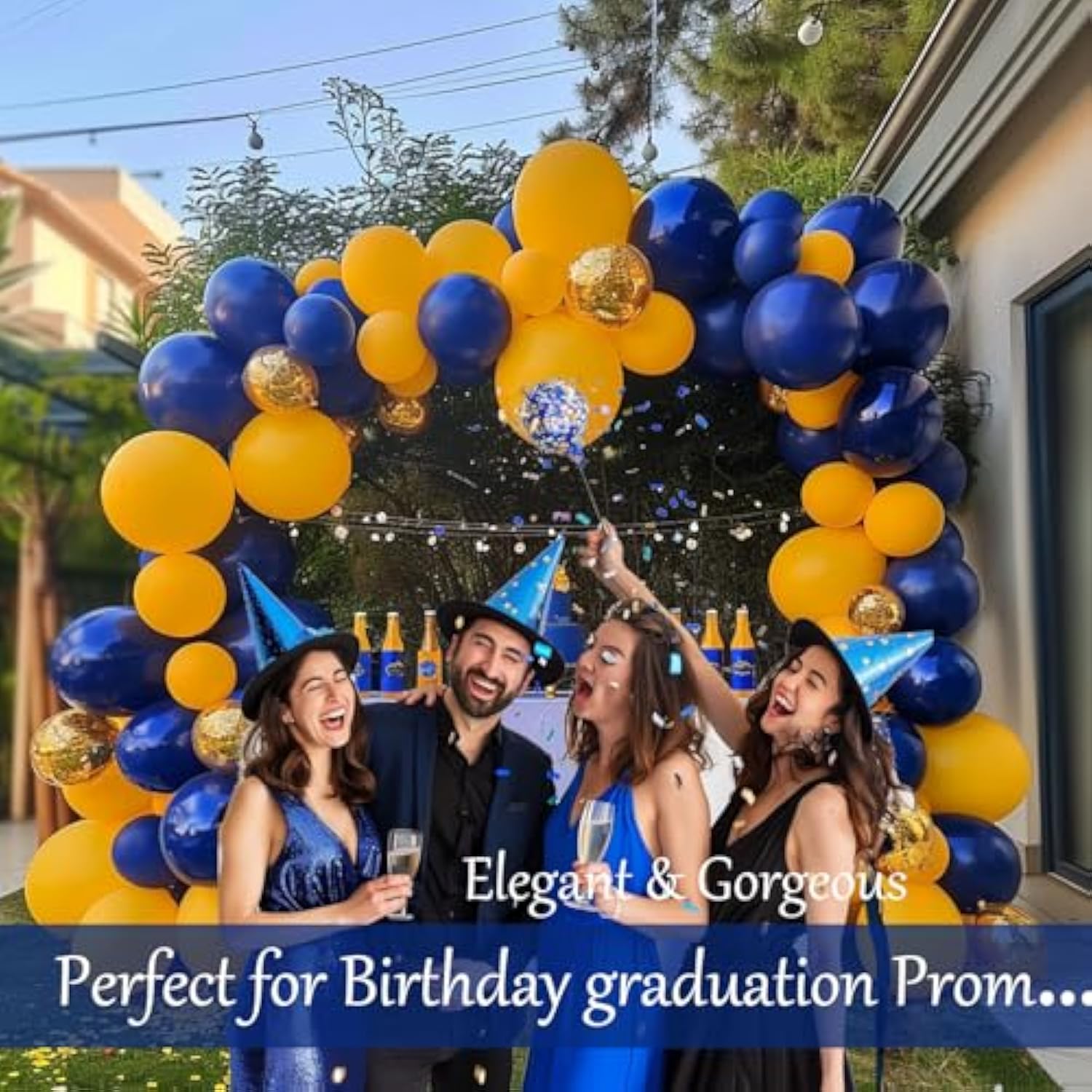 Pearl Navy Blue And Gold Balloon Garland Arch Kit 132Pcs Pearl Deep Navy And Chrome Gold Lemon Yellow Balloons For Boy Baby Shower Prince Birthday Cartoon Lion Theme Birthday Decorations