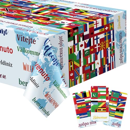 3 Pcs International Table Covers World Country Flag Party Decoration Patriotic Plastic Disposable Tablecloth for Birthday Festival Event Celebration Soccer Sport Beer Party Decor 108 x 54