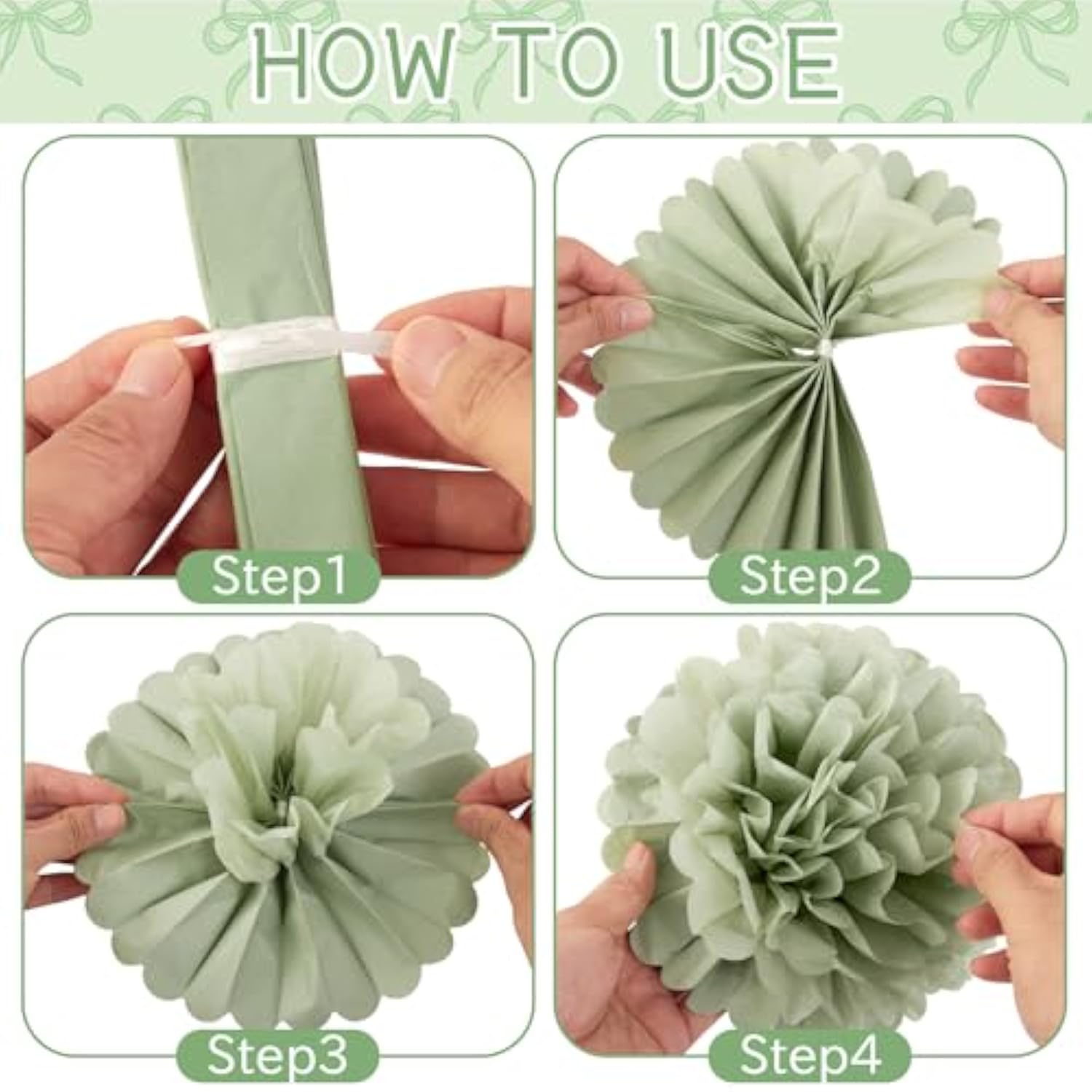 Sage Green Tissue Pom Poms Paper Flowers Decorations Natural Green Boho Hanging Décor For Safari Jungle Party Bridal Shower Baby Shower Home Decor Nursery Birthday Backdrop 15Pcs