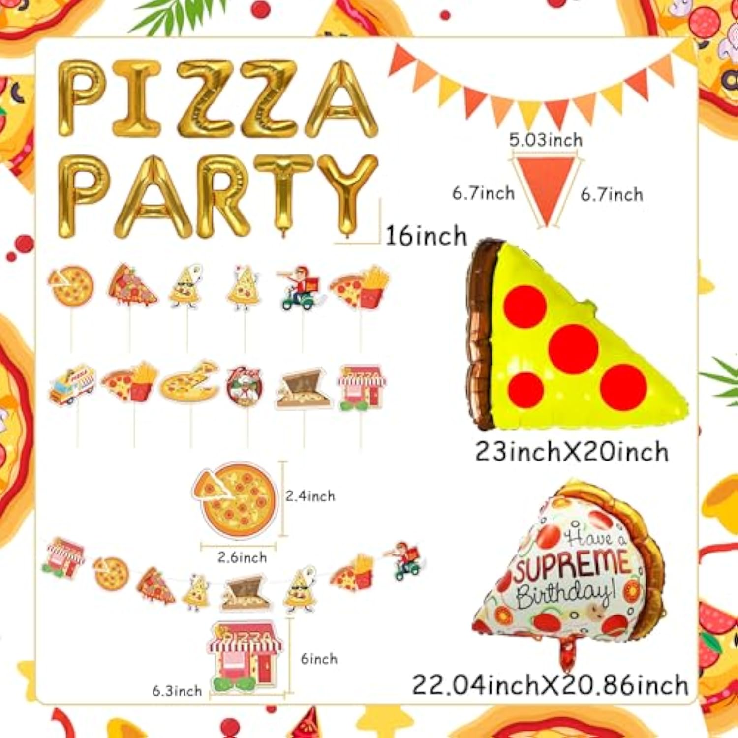 17 Pcs Pizza Party Decoration Pizza Party Favors Pizza Party Supplies Pizza Party Birthday Decoration Pizza Balloon Slice Pizza Kids Party Balloons