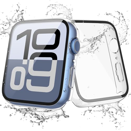 [2 Pack] Waterproof Case For Apple Watch 11 (2025) 42Mm With Tempered Glass Screen Protector, Slim Guard Bumper With Hd Glass, Hard Pc Protective Cover For Iwatch Series 11/10 42Mm, Transparent