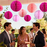 12 Pcs Pink and Hot Pink Paper Honeycomb Flower Balls for Party Ceiling Wall Hanging Tissue Pom Poms Decor (6 inch & 10 inch)