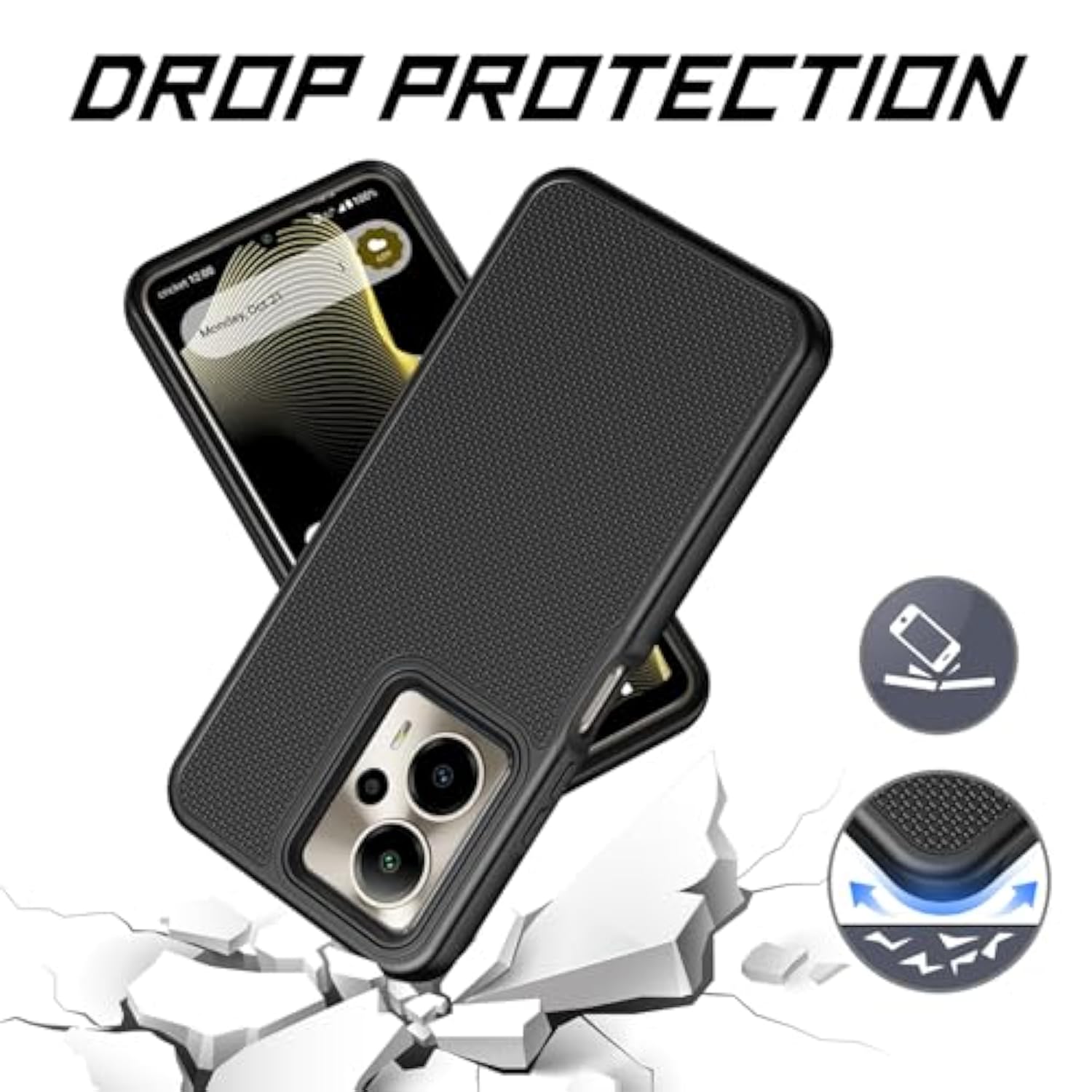 For Cricket Outlast 5G 2024/At&T Motivate Pro 5G Case With Tempered Glass Screen Protector,Dual Layer Heavy Duty Shockproof Protection (Cricket Outlast 5G 2024,Black)