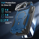 3 In 1 For Iphone 17 Pro Max Case [Compatible With Magsafe] [Invisible Kickstand] [Hd Screen Protector] [Camera Lens Protector], Protective Magnetic Phone Cover For Iphone 17 Promax (Blue)