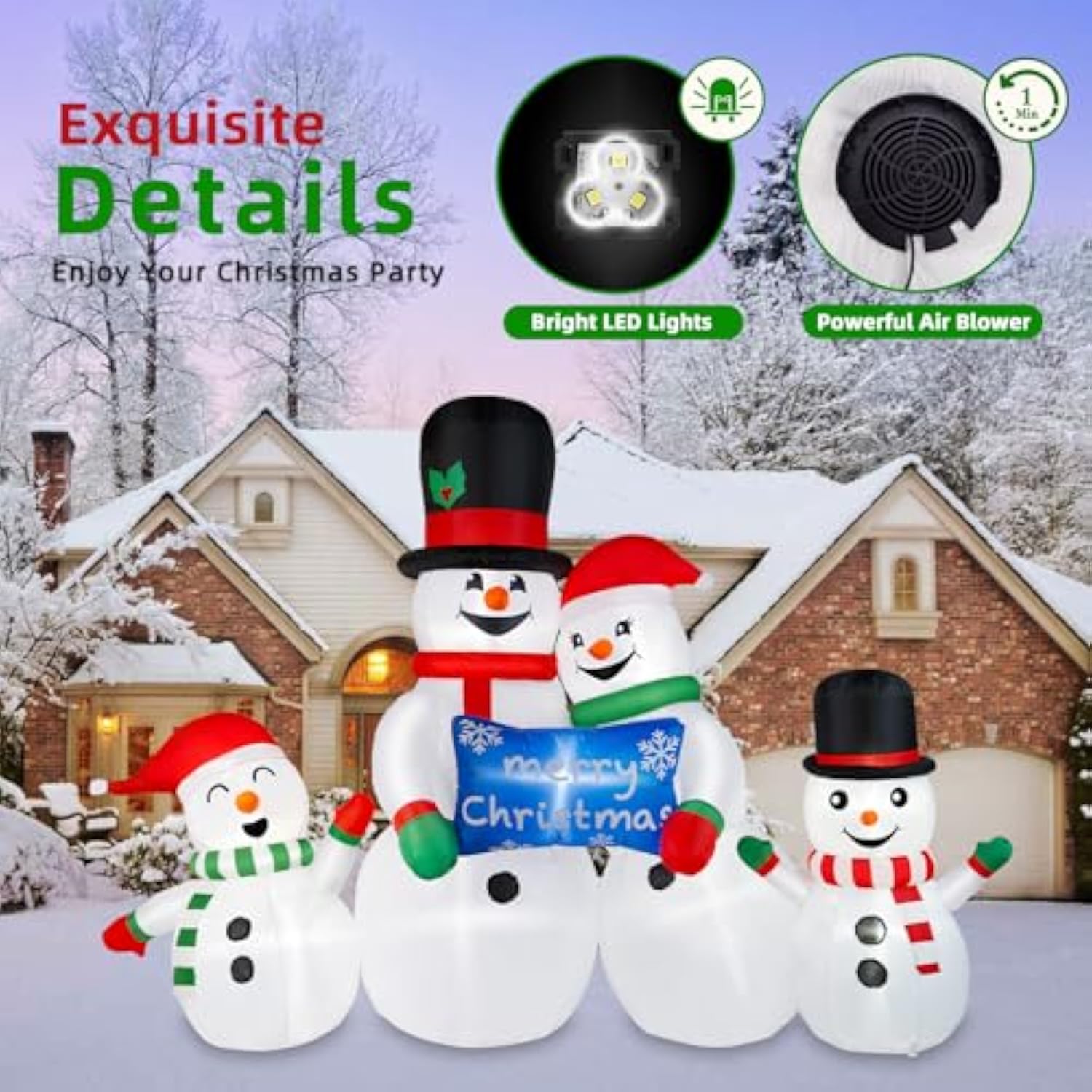 8Ft Long Christmas Inflatables Outdoor Decorations, Blow Up Snowman Family Inflatable Christmas Decor With Built-In Leds