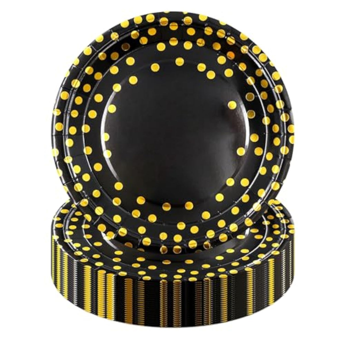 60-Pack Black And Gold Party Plates, Dessert And Dinner Paper Plates, Golden Dots Paper Plates, Perfect For Birthdays, Weddings, Anniversaries, And Graduation Party Tableware (9-Inch)