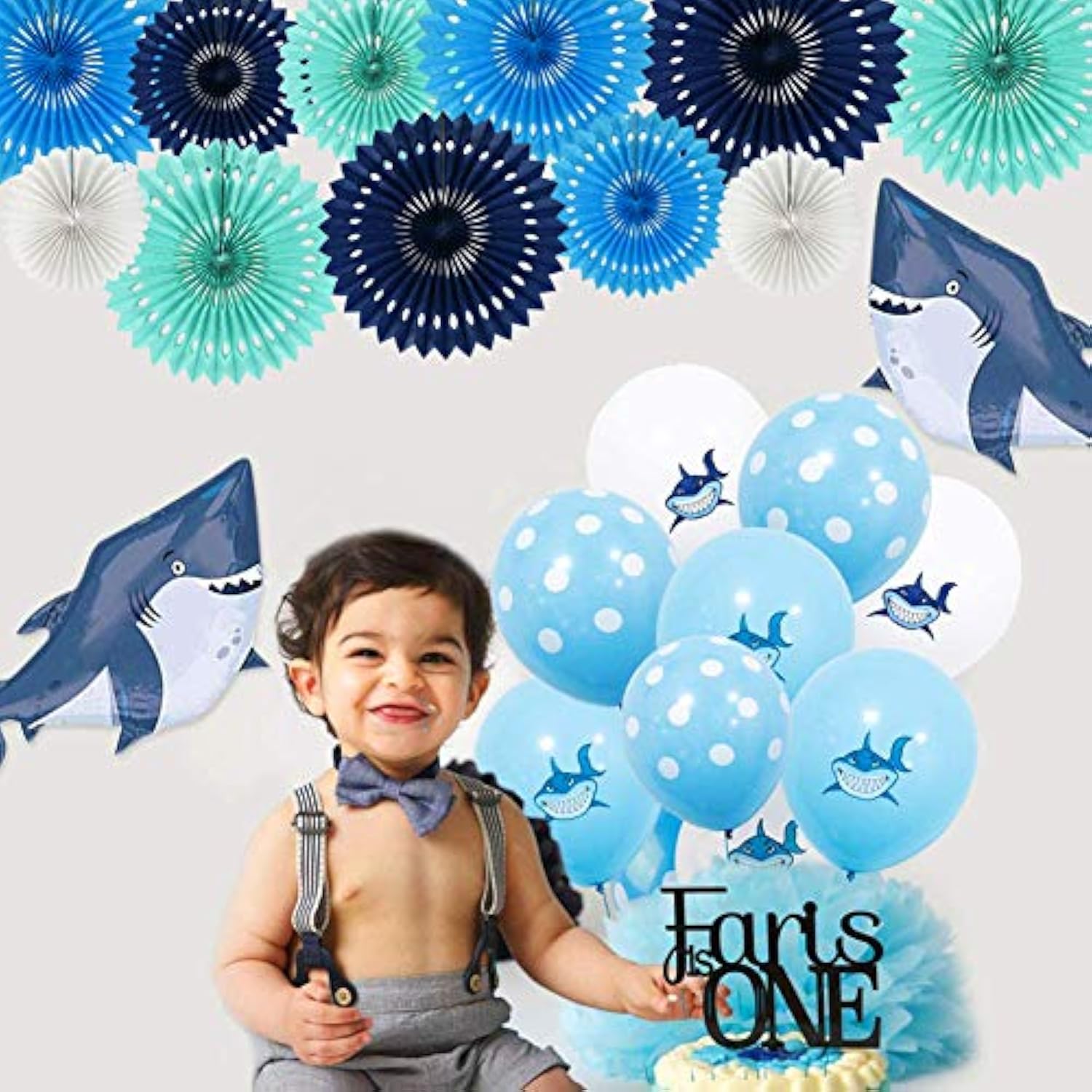 Blue White Hanging Honeycomb Round Paper Fans Decoration Kit For Baby Boy Shower 1St Birthday Navy Ocean Wedding Under The Sea Theme Photo Booth Backdrops Paper Party Supplies?11Packs?