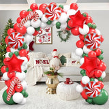 Christmas Balloon Arch kit with Red Green White Candy Cane Balloons Red Star Balloons for Holiday Christmas Party Decorations