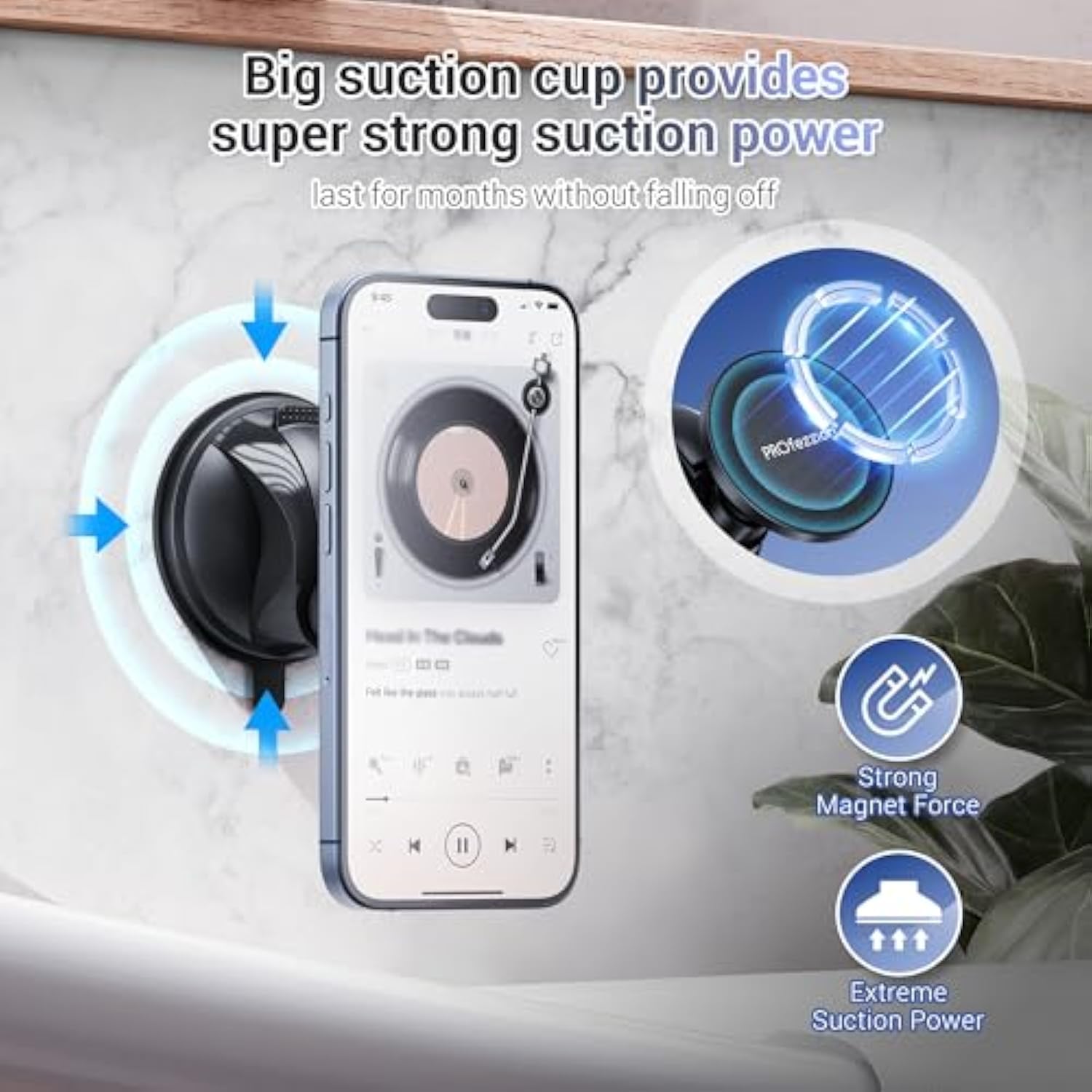 Magnetic Shower Mirror Phone Holder, Reusable Rotating Mount for All Phones