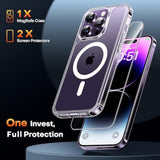 3 In 1 For Iphone 14 Pro Max Case, Compatible With Magsafe [Not-Yellowing] With 2X Screen Protector, -Grade Protection, Magnetic Case For Iphone 14 Pro Max 6.7", Clear