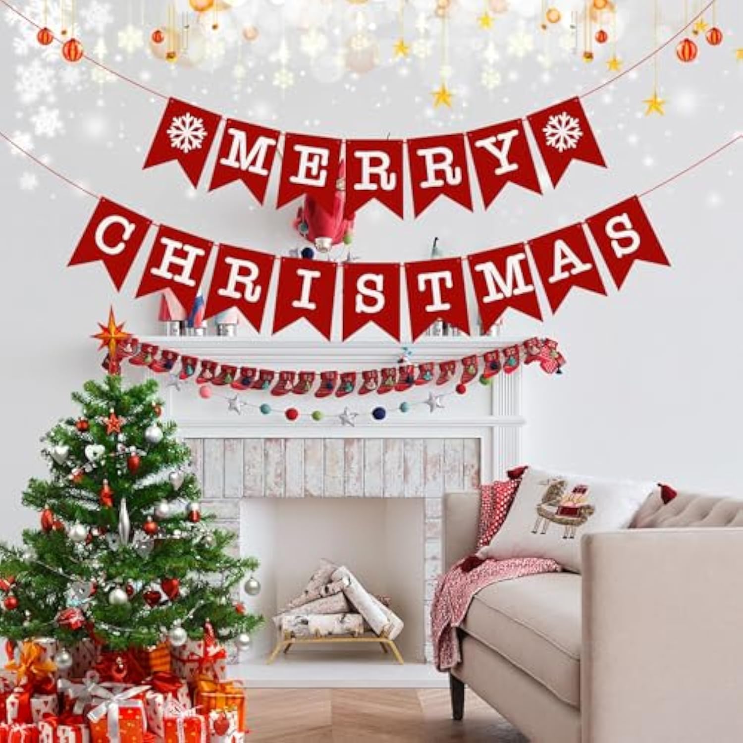 Merry Christmas Banner - Fireplace & Wall Decor, Indoor Christmas Decorations