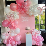 Pink & White Bow Balloon Garland 91pcs Coquette Decor for Baby, Bridal and Birthday Parties