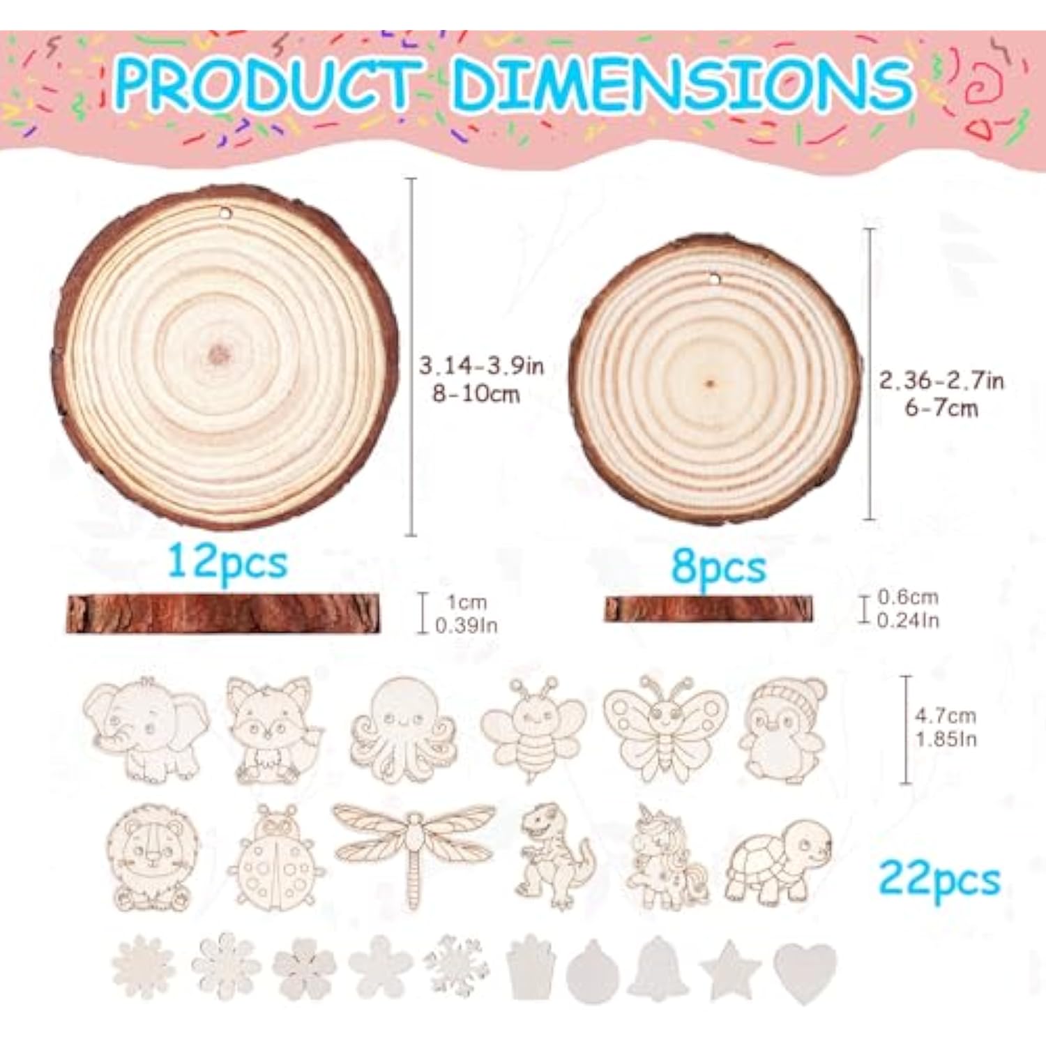 171 Pcs Unfinished Wooden Ornaments For Crafts-Glow In The Dark, 1.9"-4" Wood Slices,Diy Christmas Ornament Kits For Kids Crafting Painting Winter New Year Party Hanging Decorations