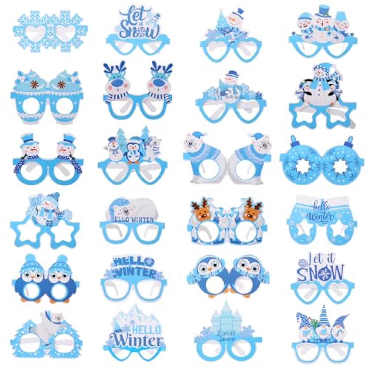 24pc Winter Paper Snowflake Glasses Party Favors Photo Booth Props