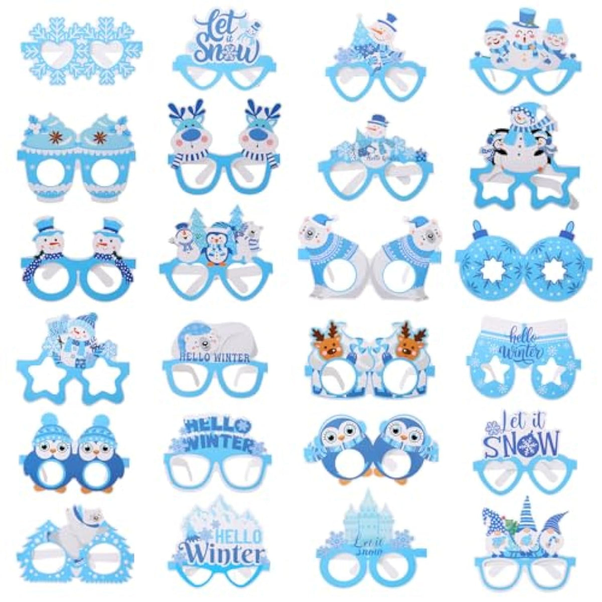 24pc Winter Paper Snowflake Glasses Party Favors Photo Booth Props