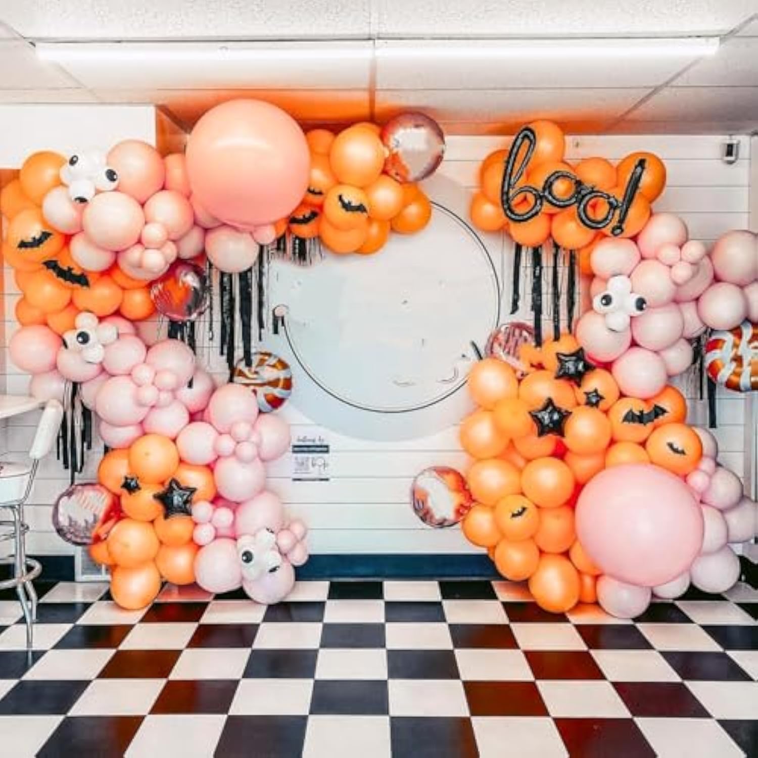 Pink Halloween Balloon Arch Garland Black Orange Latex Balloons with Spider Bat Ghost Decor