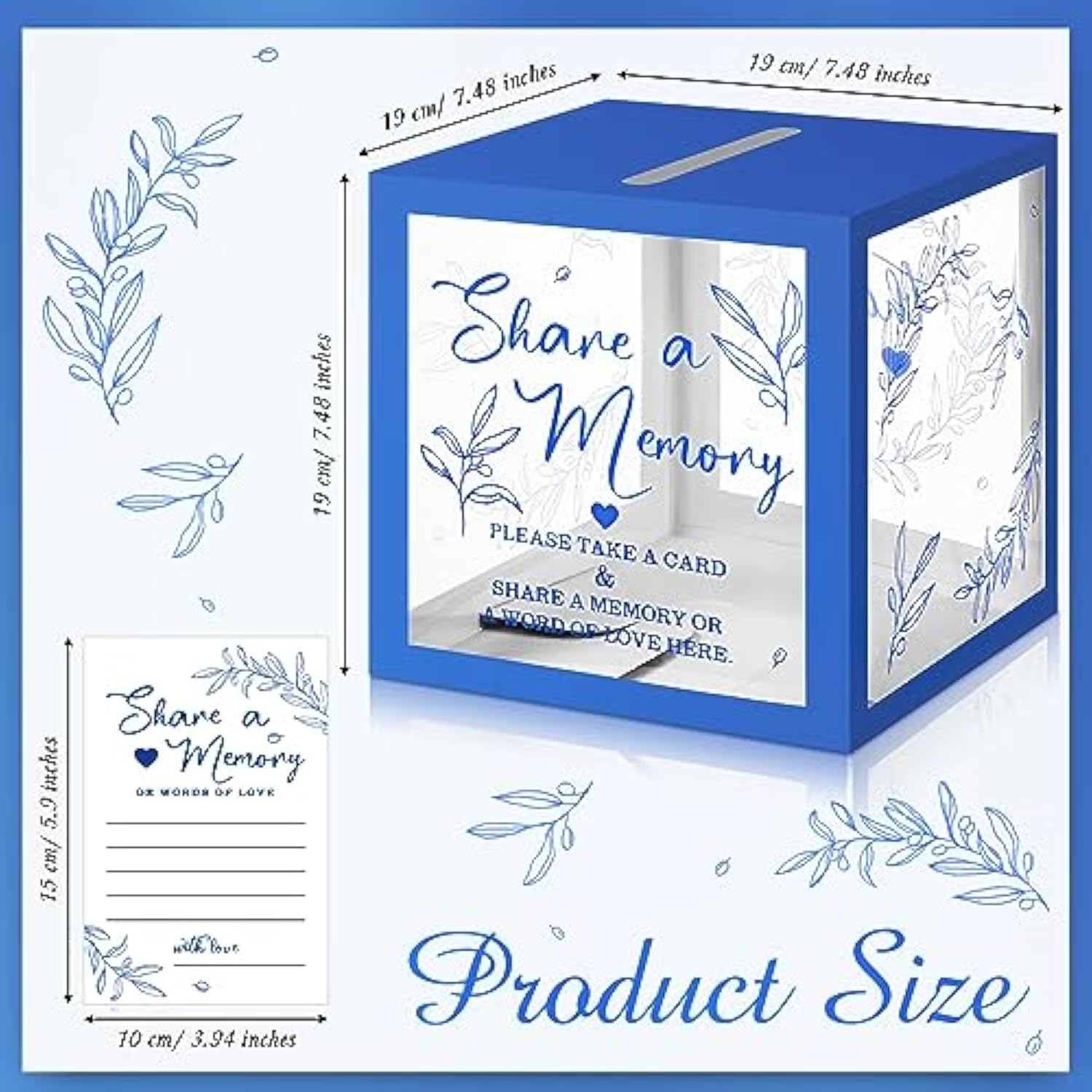 50 Pcs Greenery Share A Memory Cards For Collections Of Life Memory Guest Cards Box Ideas For Funeral Graduation Wedding Bridal Shower Birthday Anniversary Retirement(Blue)