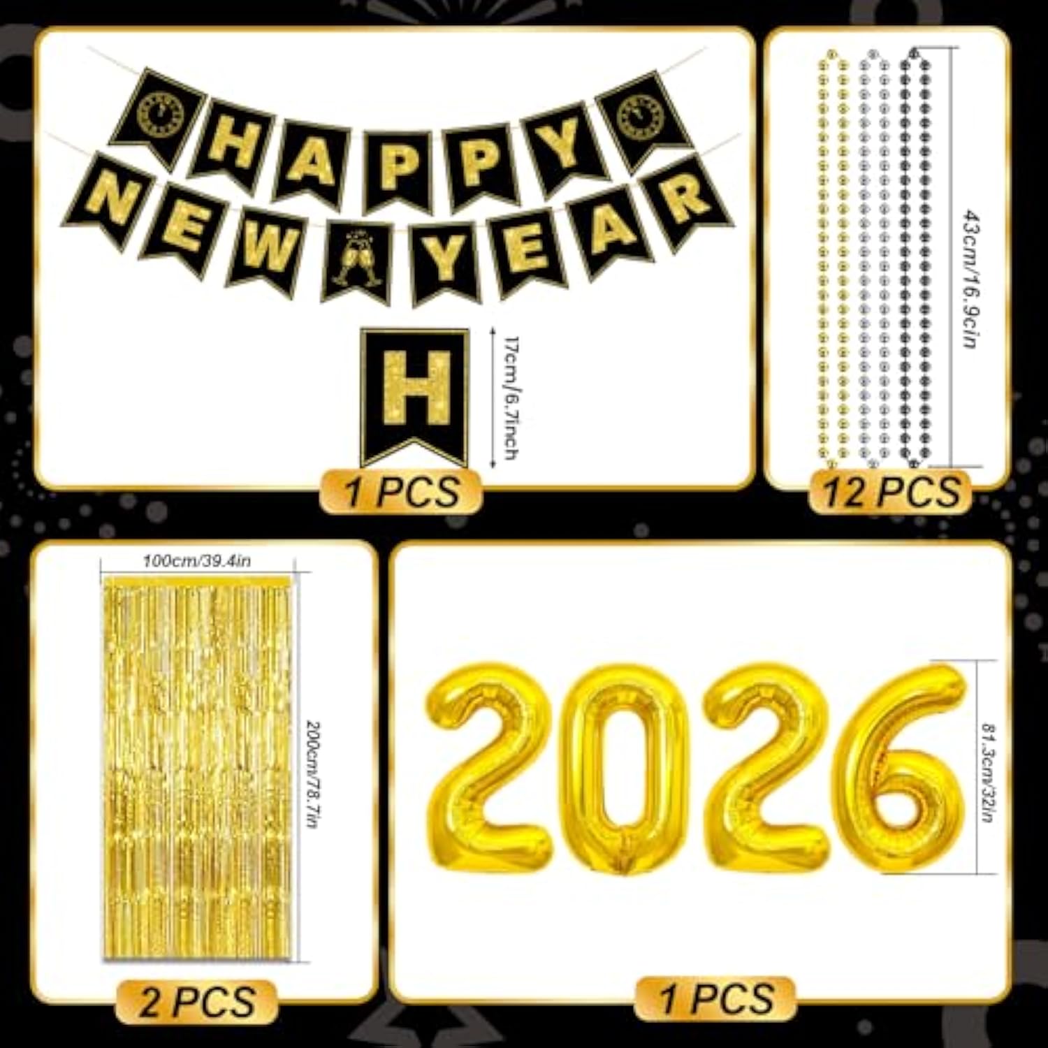 2026 New Year Party Set for 24 with Banner, Hats, Glasses, Balloons, and Accessories