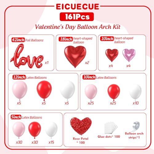 Valentines Day Balloons Garland Arch Kit - 161Pcs Different Size Red Pink White Balloons with Heart and LOVE Foil Balloon for Valentine's Day Galentine's Day Anniversary Party Decorations