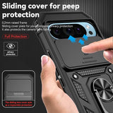 For Google Pixel 9 / Pixel 9 Pro Case With Slide Camera Cover Hd Screen Protector [Military Grade Drop Tested] Magnetic Ring Holder Kickstand Protective Phone Case For Google Pixel 9/9 Pro, Black