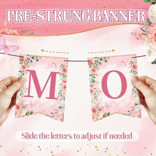 Pre-Strung Happy Mothers Day Banner, 2026 Mothers Day Decorations for Party, Pink Best Mom Ever Sign Bunting Banner Garland, Mother's Day Background for Photo Props