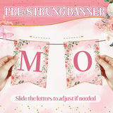 Pre-Strung Happy Mothers Day Banner, 2026 Mothers Day Decorations for Party, Pink Best Mom Ever Sign Bunting Banner Garland, Mother's Day Background for Photo Props