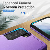 Heavy-Duty Tough Rugged Shockproof Protective Case for Samsung Galaxy S21 FE 5G, Purple - Military Grade Drop Tested with Screen Protector