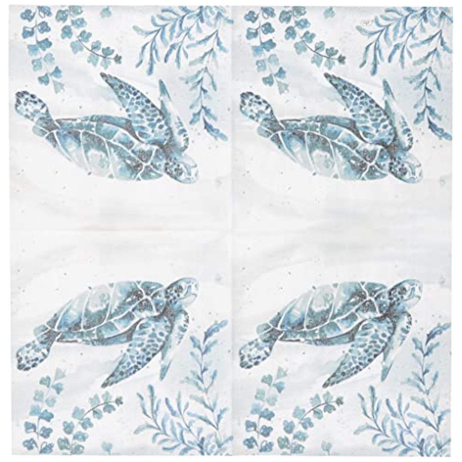 Boston International - C871200 Boston International IHR 3-Ply 20-Count Cocktail Beverage Paper Napkins, 5 x 5-Inches, Aquaworld Waterturtle