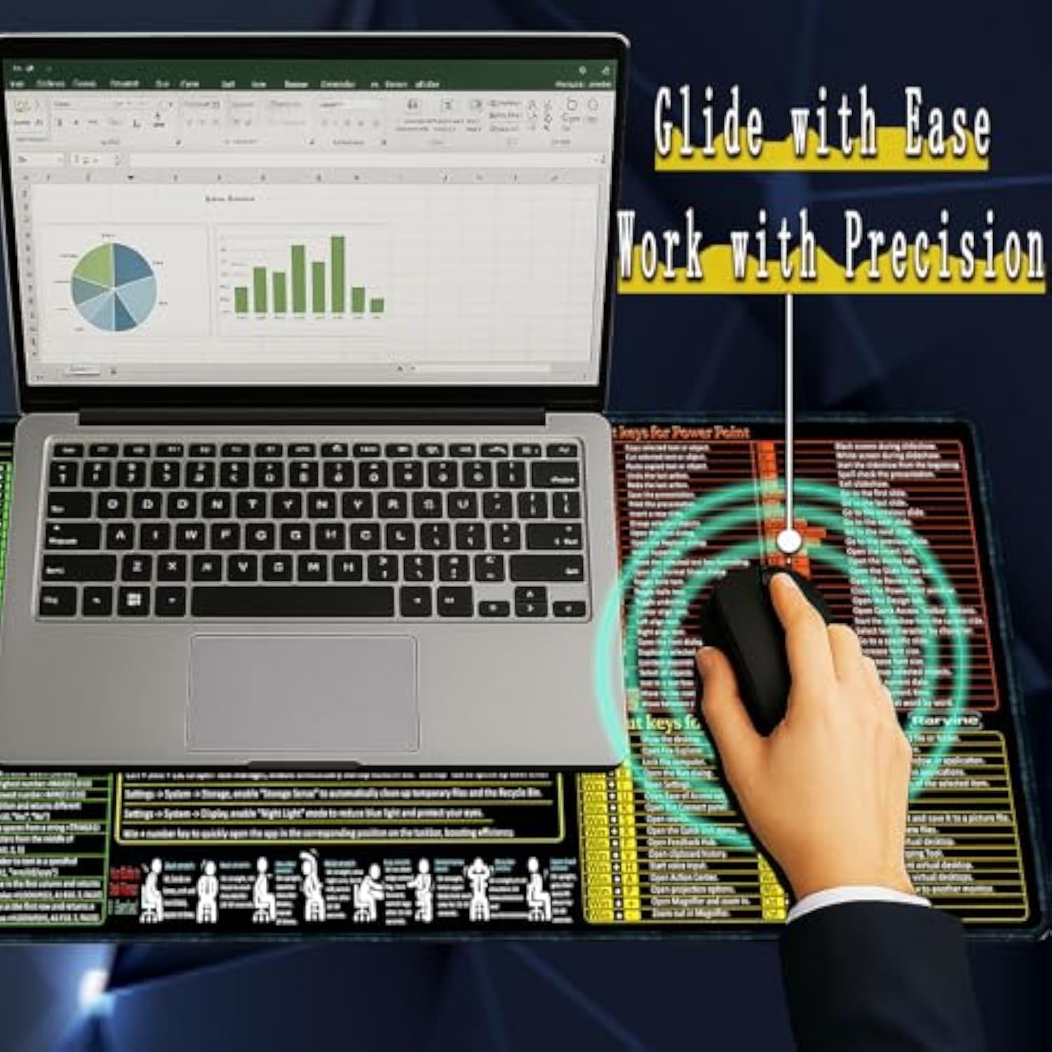 Excel/Word/Power Point/Windows Mouse Pad,Non-Slip&Waterproof Large Gaming Office Pc Desk Mat(Xl 31.5 X 11.8 In),Over 200 Keyboard Shortcuts Mousepad