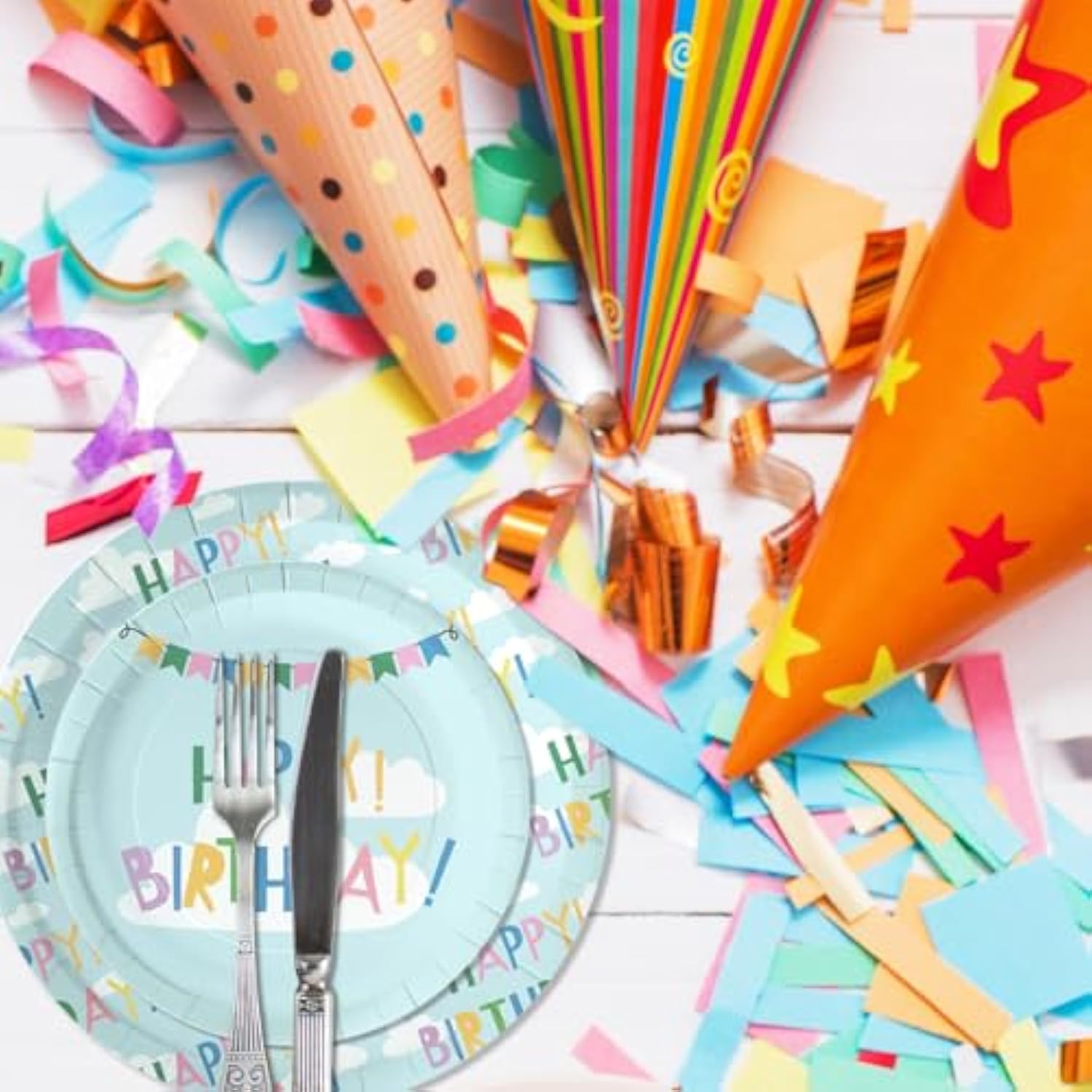 25-Piece Happy Birthday Cloud Paper Plates - 7 Inch Disposable Party Tableware