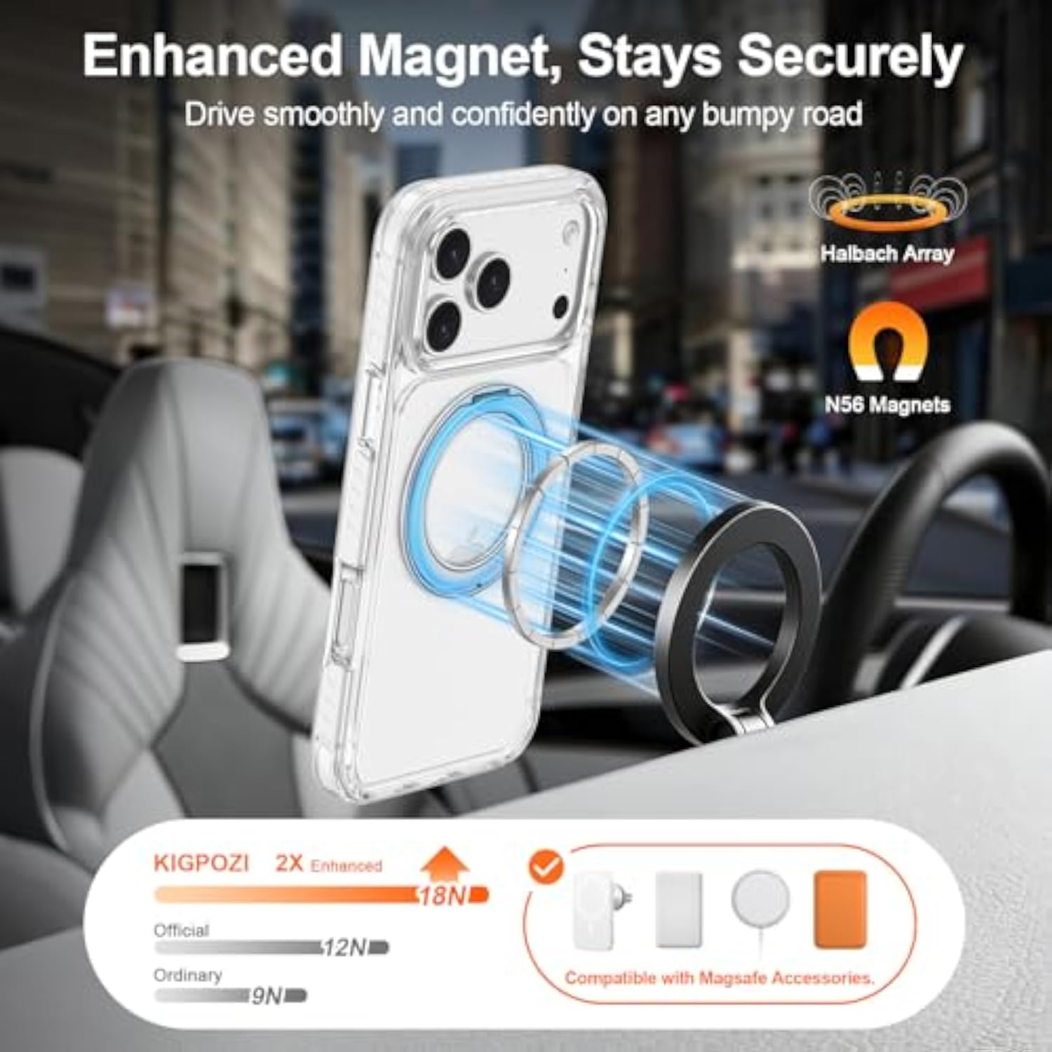 iPhone 17 Pro Max Case with Stand, 360 Magnetic Ring Stand, Military-Grade Protection [Compatible with MagSafe] Shockproof Case for iPhone 17 Pro Max Slim Cover Adjustable Foldable Kickstand, Clear