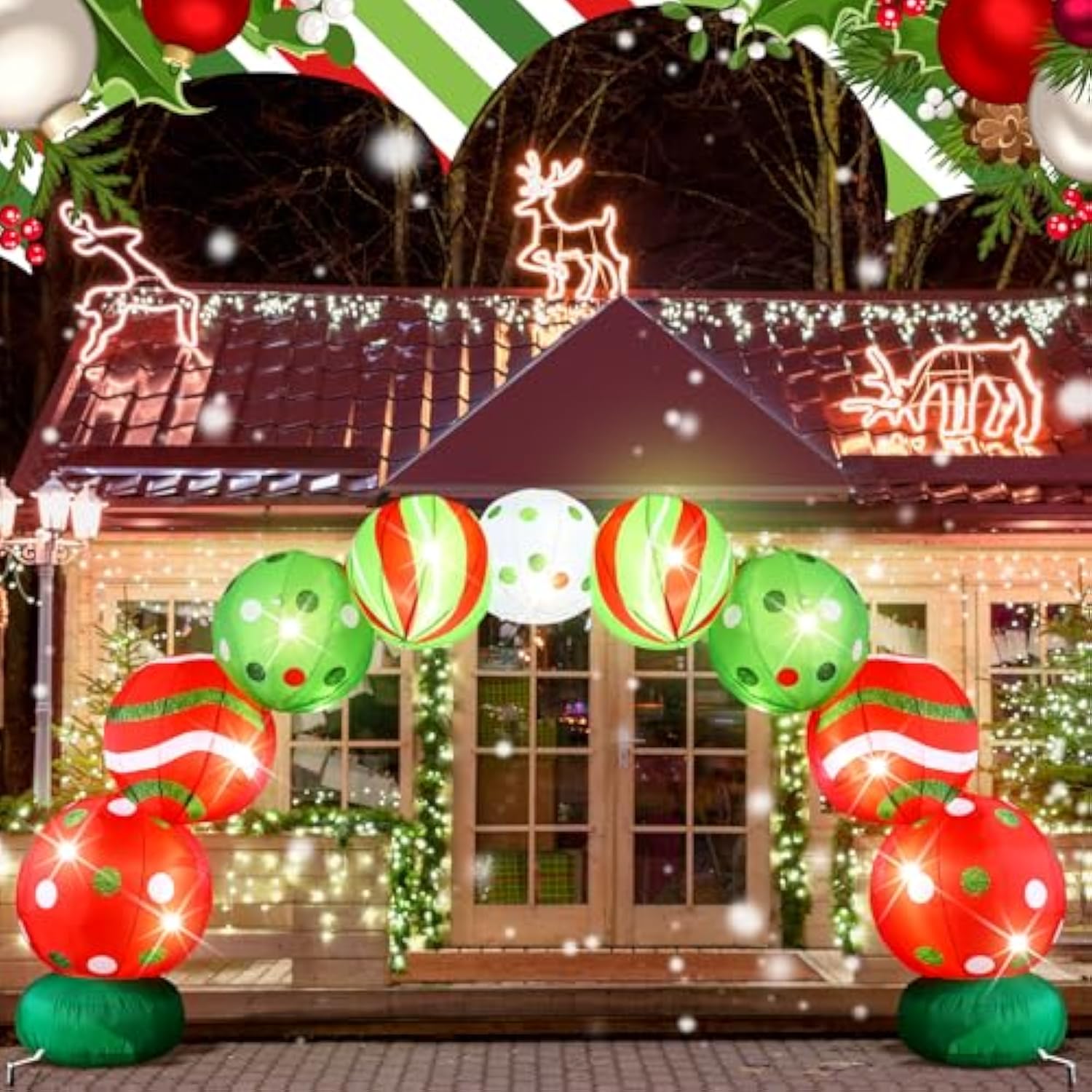 8.2 Ft Giant Christmas Inflatables Archway Christmas Blow Up Ball Arch With Built In Led Lights Lime Green Elf Balls Swi
