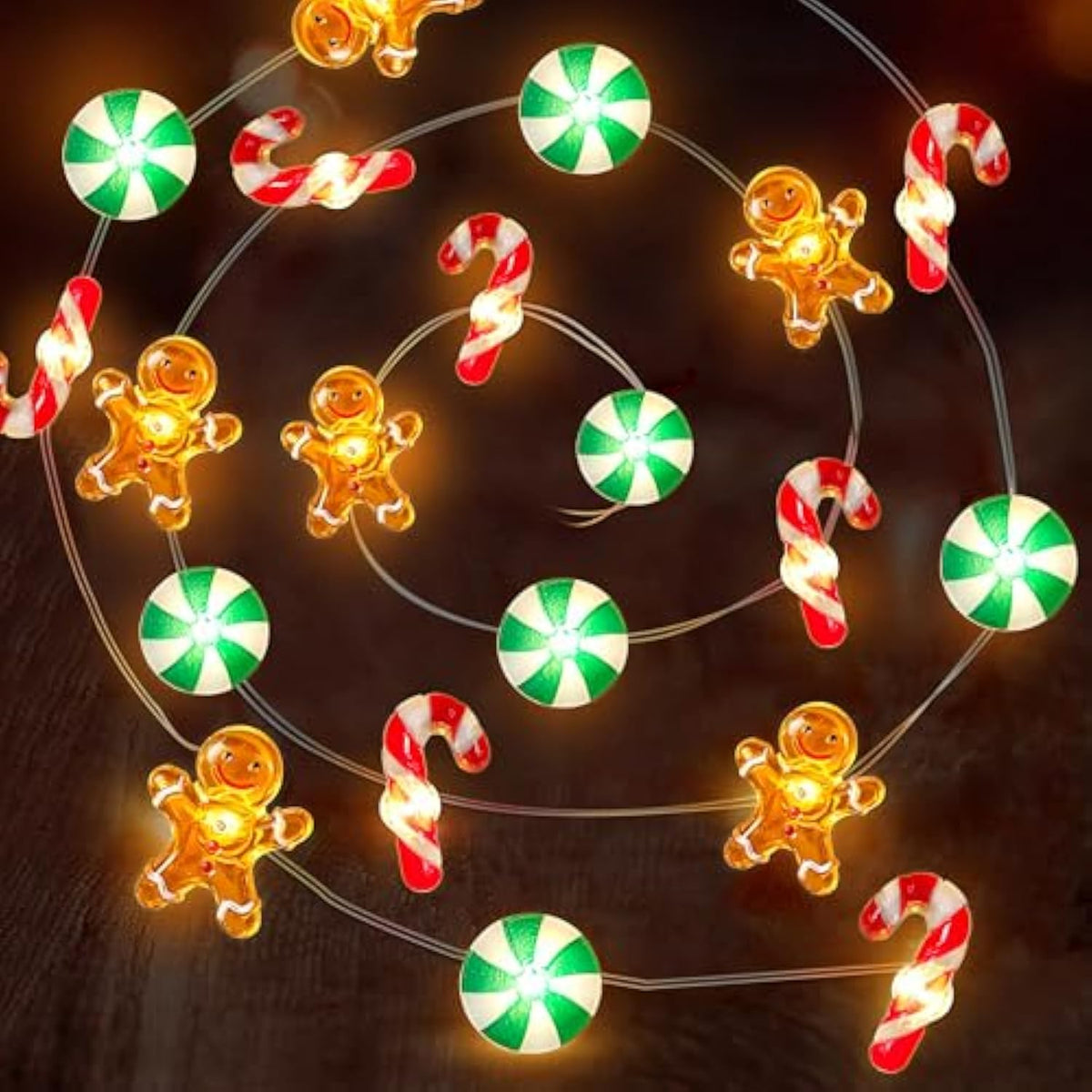 [Timer] 10 Ft 30 Led Christmas String Lights Decorations Gingerbread Man Candy Cane Candy Fairy Lights Battery Operated