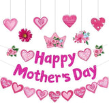 Happy Mother's Day Banner Set Decoration for Mother's Day Party Decorations Backdrop Garland for Mom Mother's Day Glitter Garland Photo Props (3 pcs) (Pink Thank You MOM)