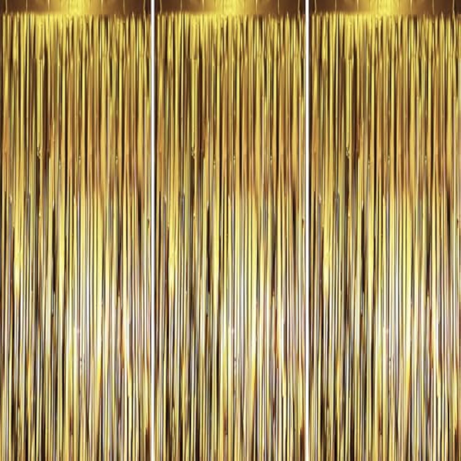 3 Pack Matte Gold Foil Fringe Backdrop 3.3x8.2ft Tinsel Streamers for Party