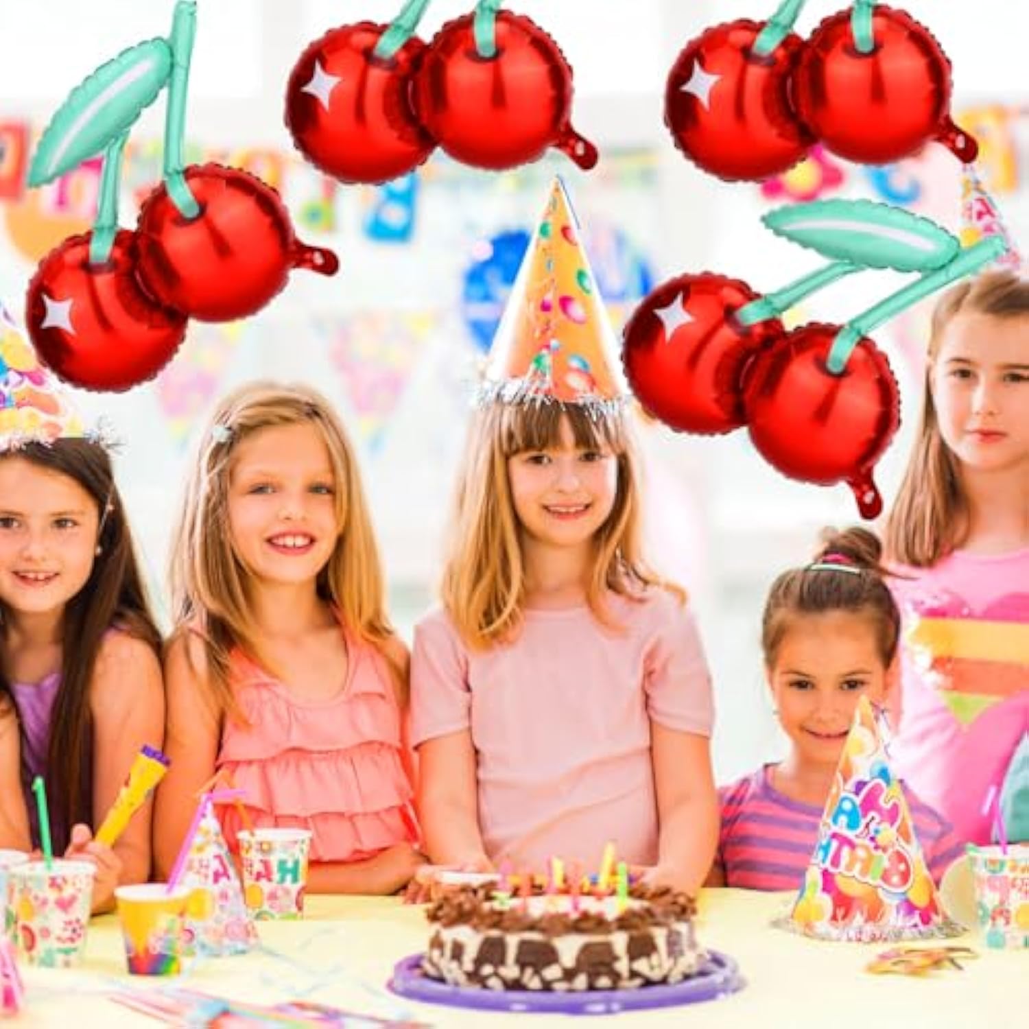 6Pcs Cherry Balloons, Red Cherry Foil Balloons Fruit Theme Party Decorations Birthday Supplies For Girls Baby Showers Fruit Party Home Decor