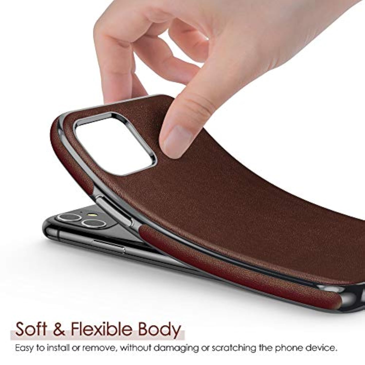 For Iphone 11 Case, Luxury Leather Thin Slim Fit Rugged Bumper Non-Slip Soft Grip Anti-Scratch Shockproof Protective Phone Cover Cases Compatible With Iphone 11 6.1 Inch (2019) - Brown