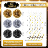 15 Pcs Black Gold Happy New Year 2026 Party Decorations Set