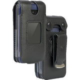 Case for AT&T Cingular Flex 2 / Cricket Debut Flex/Tracfone BLU Flex Flip Phone, Nakedcellphone [Black Vegan Leather] Form-Fit Cover with [Built-in Screen Protection] and [Metal Belt Clip]