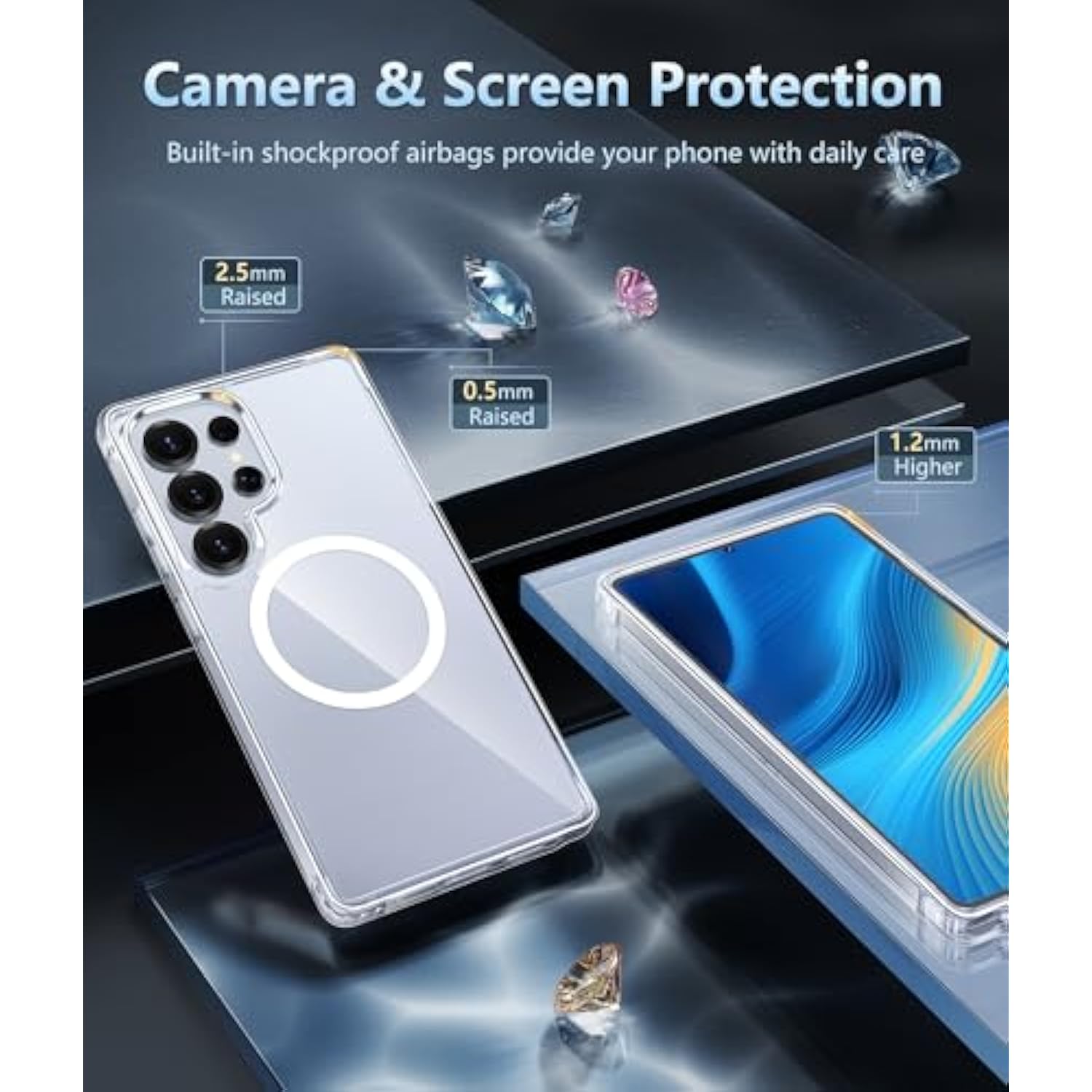 Samsung Galaxy S25 Ultra Clear Case, Magnetic Military-Grade Shockproof Protection