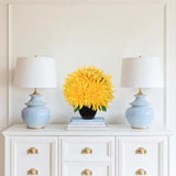 Artificial Mums Flowers In Vase Faux Chrysanthemum Silk Flowers Potted Plant Fake Plants & Flowers With Pot Floral Arrangements Bouquets Pincushion Spider Mum Flower Home Decor Yellow