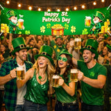 St. Patrick’S Day Celebration Banner Green Leprechaun Gold Coin Shamrock Design 79 X 17Inch Irish Holiday Party Supplies Photography Background For Indoor Outdoor Festive Decoration